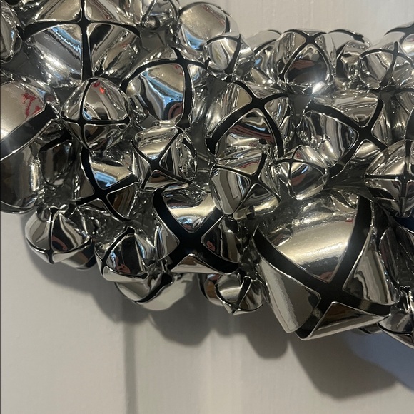 Festive Silver Jingle Bell Wreath with Red Bow - Picture 2 of 3